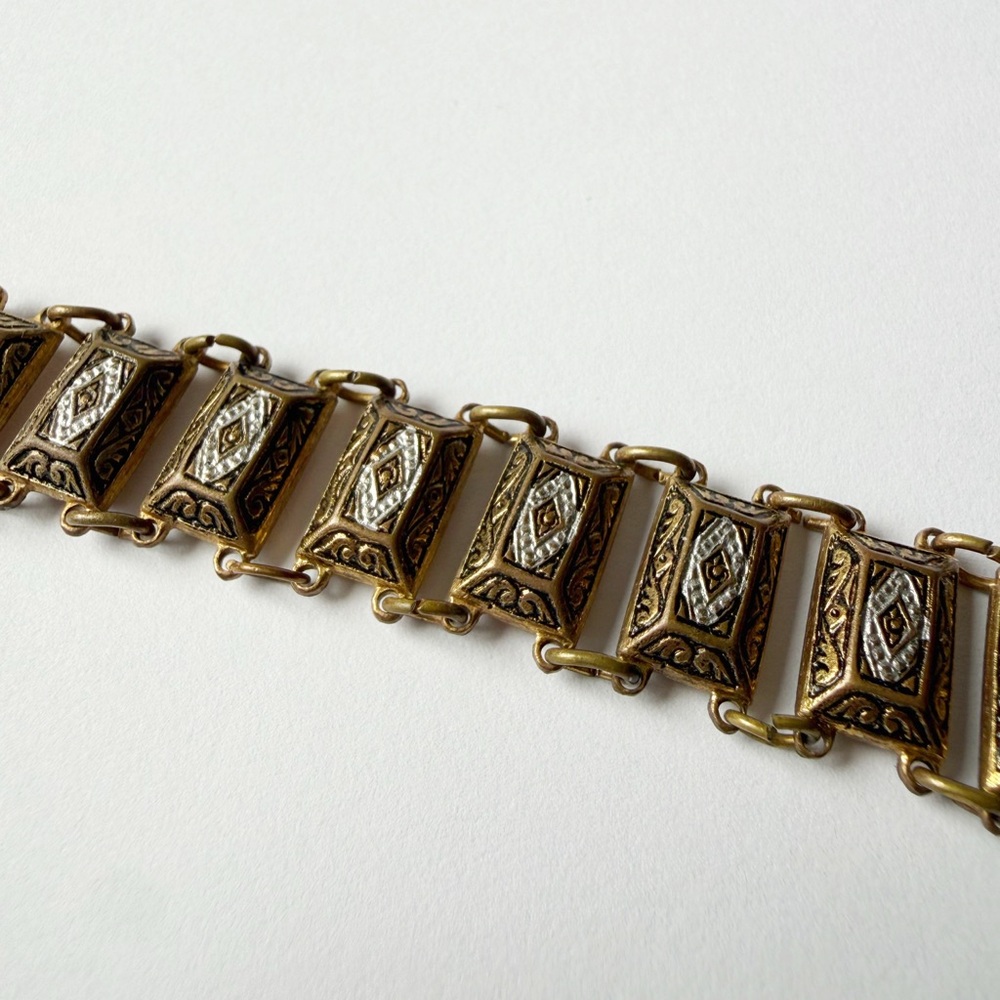 Damascene Bracelet 6.5 Two-Tone Rectangular Link Bracelet - Gold & Silver Tone